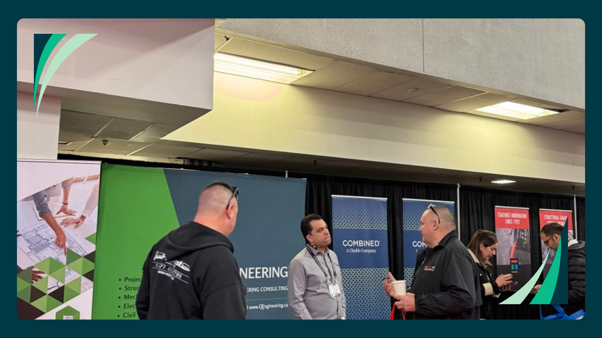 Q Engineering staff speaking with contractors at the Canadian Concrete Expo