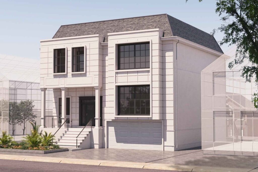 Architectural rendering of modern custom house design.