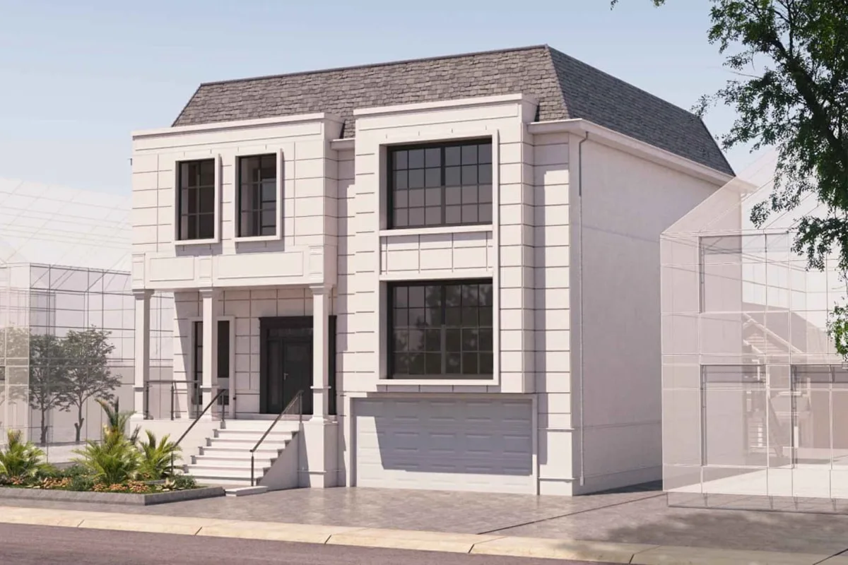 Architectural rendering of modern custom house design.