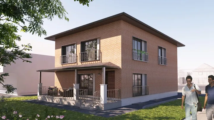 Rendering of a two-storey brick multiplex in Paris, Ontario