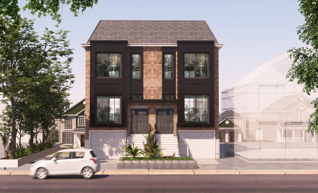 Front elevation render — Semi-detached custom home in Toronto, designed by Q Engineering