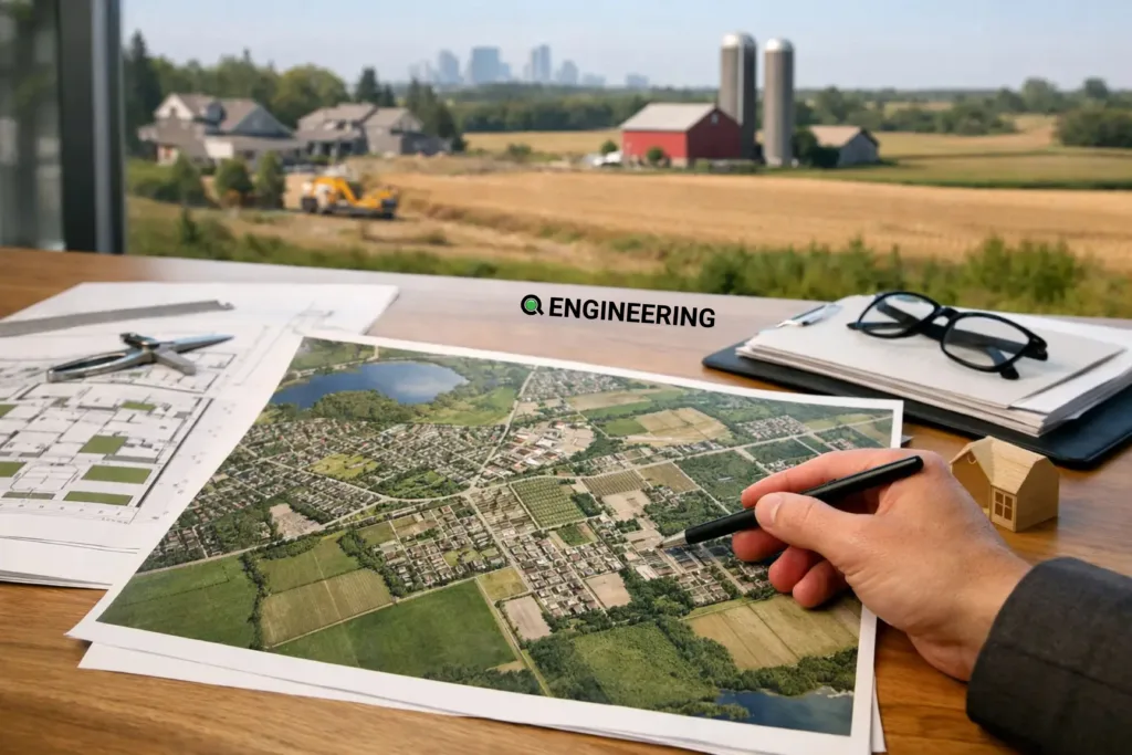 Zoning map and site drawings for a feasibility study on rural Ontario land