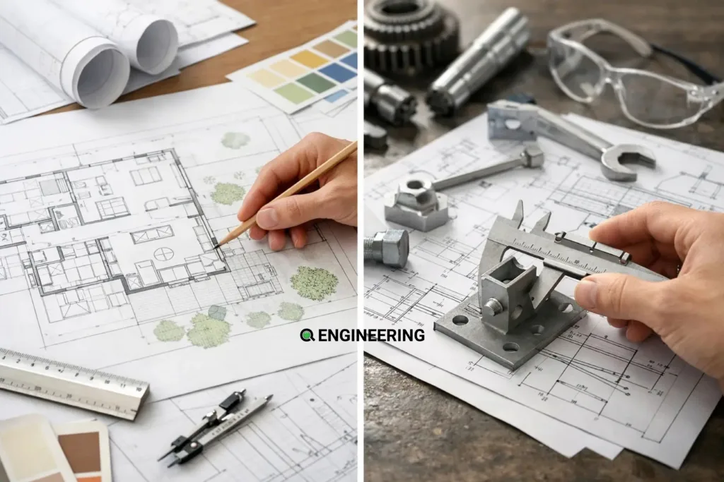 Design drawings beside steel shop drawings with fabricated connection parts