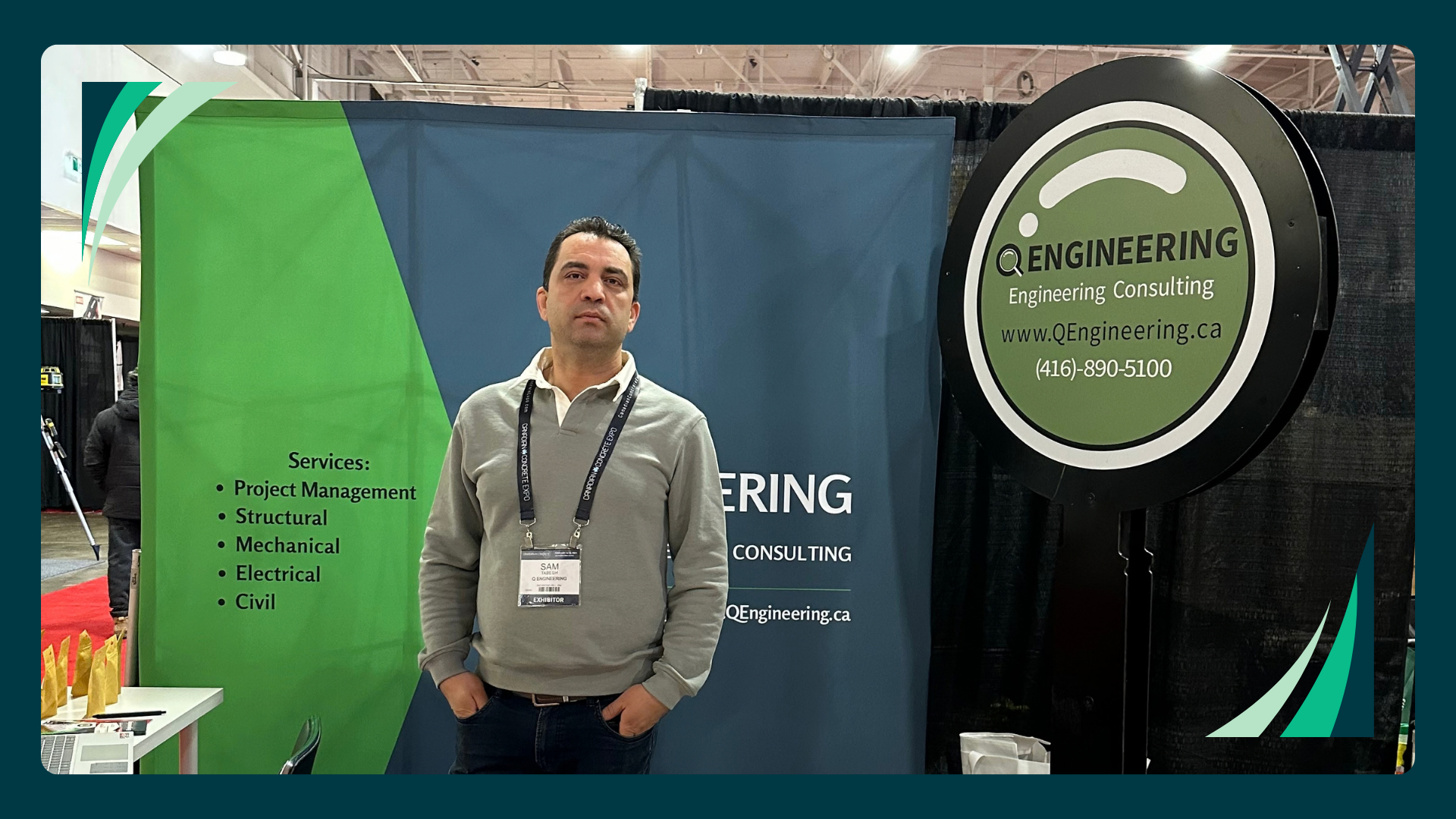 Q Engineering representative at the booth, Canadian Concrete Expo