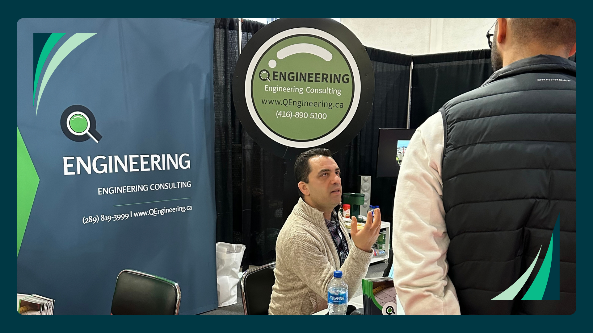 Q Engineering team member greeting a visitor at the Canadian Concrete Expo